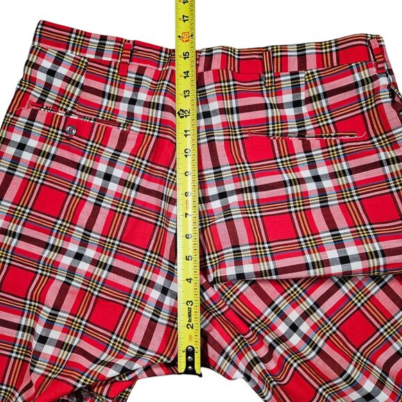 1970s Levi's Sta-Prest Shorts Size 35 X 9 Red Plaid Chino Golf Casual Vintage - Picture 8 of 11